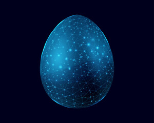 Easter Egg, glowing blue lowpoly wireframe on a dark background. Vector illustration design concept Happy Easter. © Elena