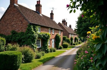 Houses in a cottage village, vintage houses in a residential area, landscaping of the quarter
