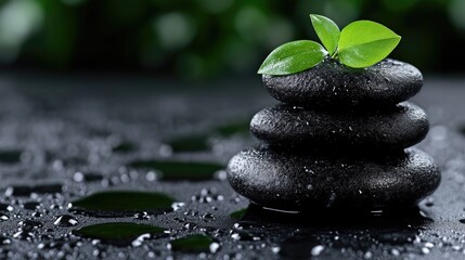 Zen stones and fresh leaves