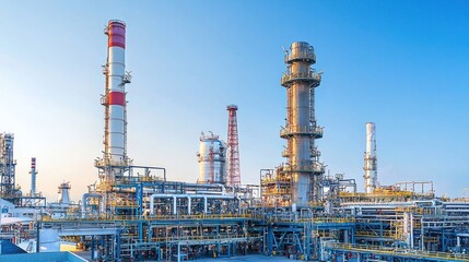 Fototapeta premium Industrial Refinery Complex under a Clear Sky