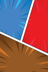 Red and blue Background panel comic manga panel pop art style. with retro style, trendy and creative for social media, poster and book magazine