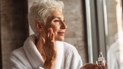 Senior skincare routine home spa beauty tips relaxing environment close-up view nurturing aging skin for radiant glow