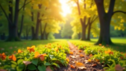 Abstract blurred nature scene, soft focus, bokeh effect, seamless, vibrant, backdrop