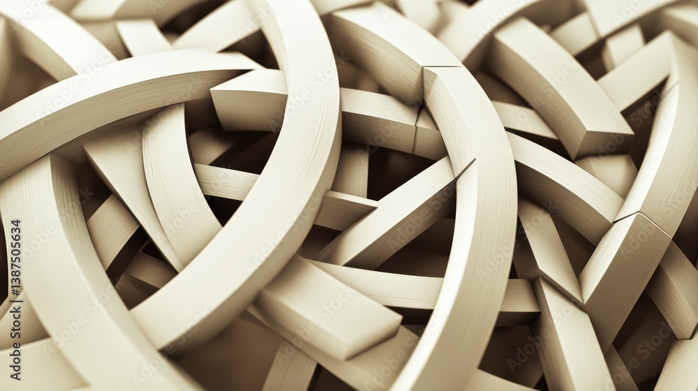 Poster arrows intertwined in a complex pattern, forming an abstract 3d sculpture