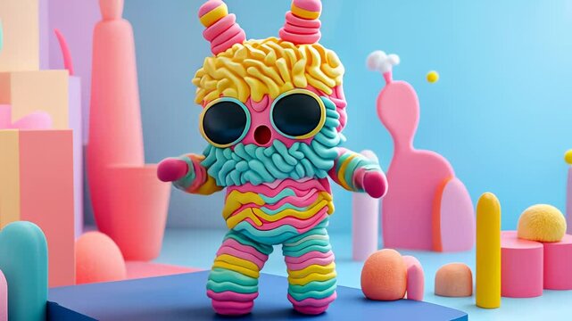 Colorful 3D Cartoon Character in Sunglasses Fun Boy Illustration for Kids Circus Birthday Holiday Vector