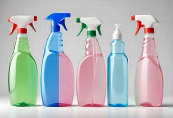 bottles of cleaning product isolated on white background
