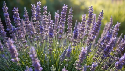 Obraz premium Sunlit Lavender Field A Stunning Display of Purple Flowers and Green Foliage