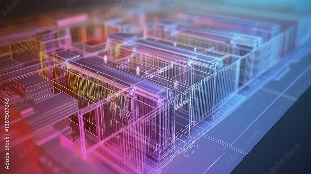 Poster a detailed 3d model of a data center reveals the complexity of modern technology, highlighting serve