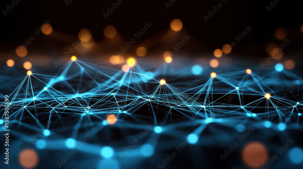 Poster dynamic abstract network connects digital communication points in futuristic technology concept