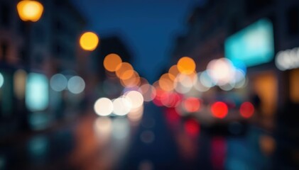 Abstract late-night city lights, blurred bokeh effect, glow, scene, street