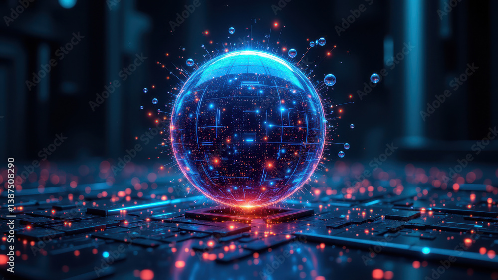 Poster a glowing cyber globe with digital information and a circuit board background, symbolizing cybersecu