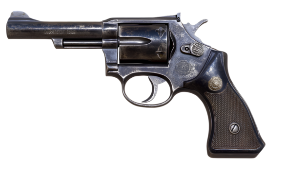 A high-resolution PNG image of a black pistol gun isolated on a transparent background, with a white border and a solid color background