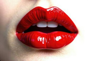 Obraz premium Bold crimson lips against stark white backdrop , texture, macro, cosmetic product