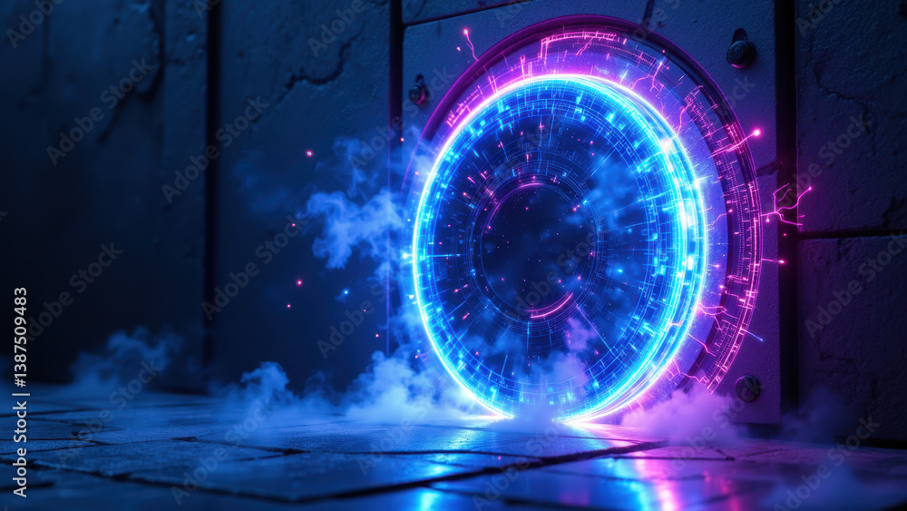 Poster a cyber portal with a futuristic look representing digital transformation and data protection.