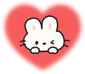 하트 속 윙크 토끼 일러스트 스티커 © titi.drawing