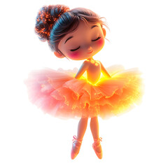Fluffy 3D Cartoon Ballerina Girl in Tutu Isolated on Transparent Background
