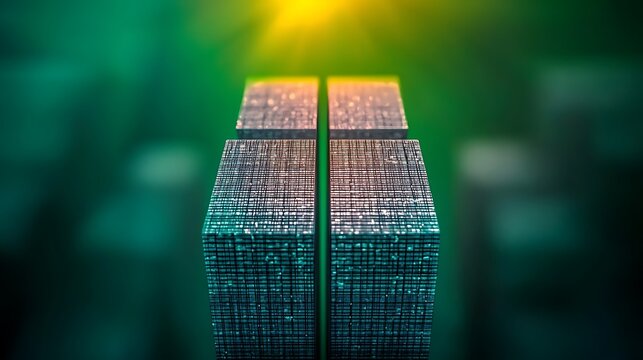 Abstract representation of digital blocks with glowing light, symbolizing technology and innovation