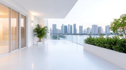 Modern, spacious balcony overlooking cityscape