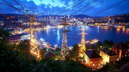 Naklejka premium Cityscape Energy Power Grid - technology sustainability