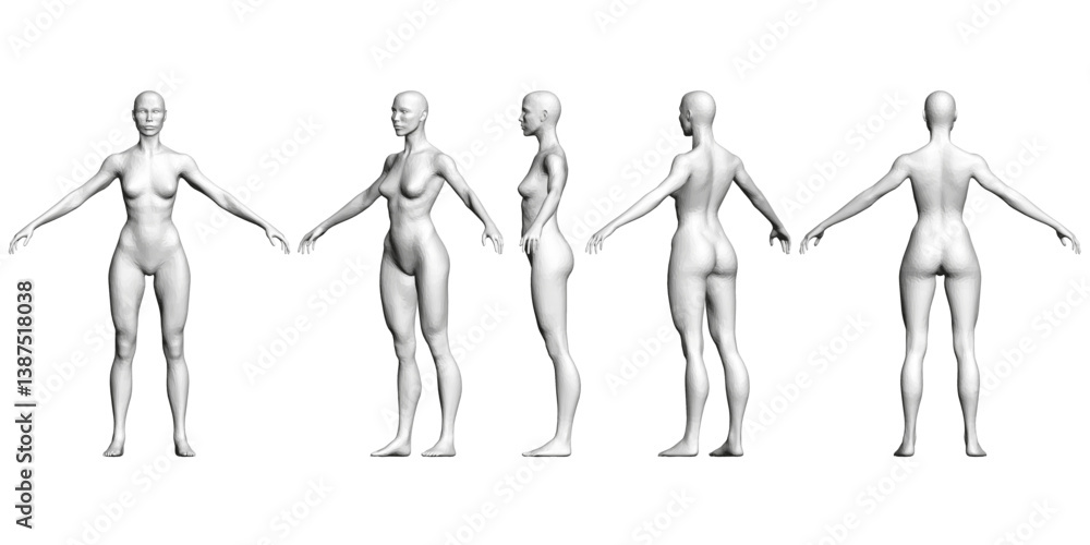 Poster a series of five different female figures are shown in various poses. the figures are all white and 
