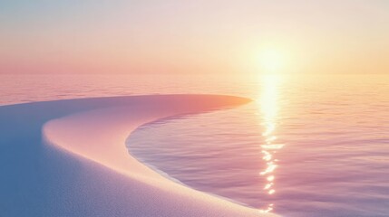 Serene Sunrise Over Calm Ocean Waters with Gentle Waves and Soft Sandy Shoreline
