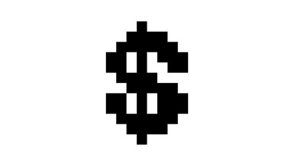 Pixel dollar symbol, Black  Isolated silhouette