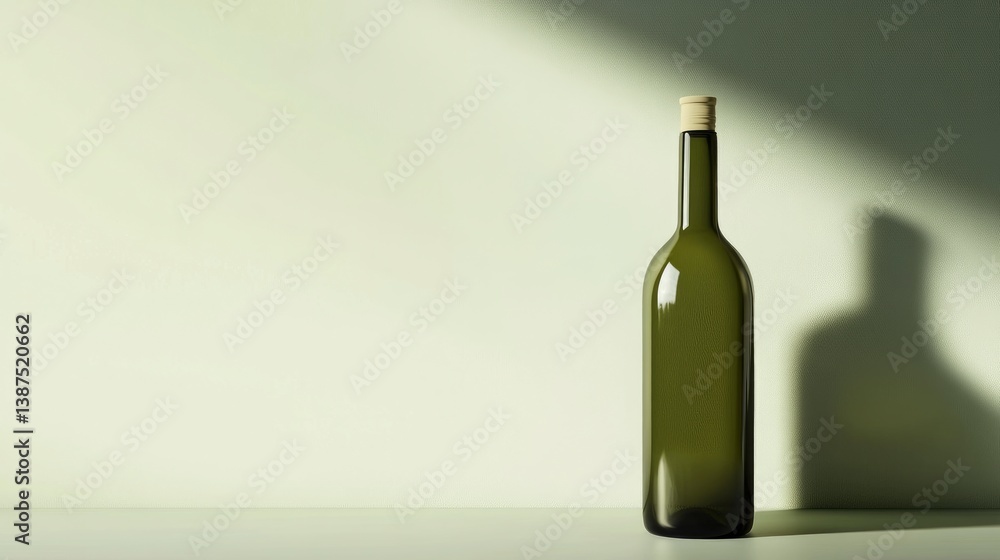 Poster isolated green wine bottle on table with soft shadow and minimalist style