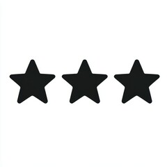 Obraz premium Three black stars aligned horizontally against a white background simple rating system.