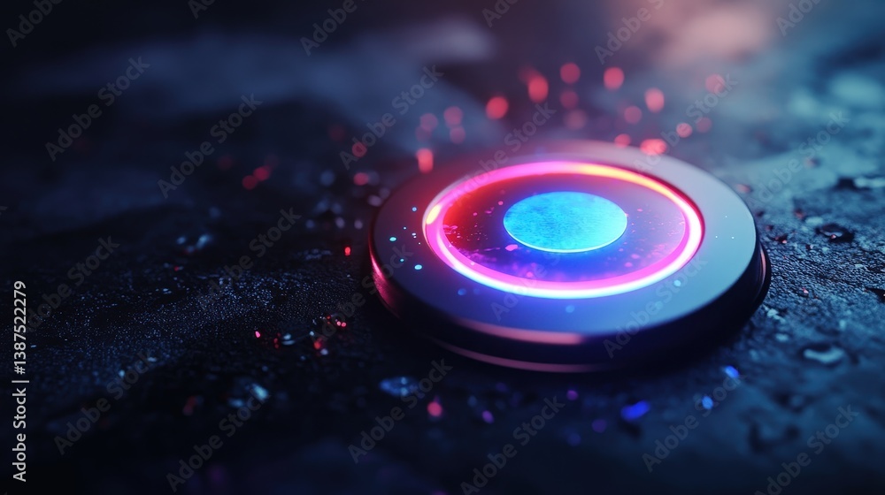 Poster holographic start button with dynamic animations, glowing effects, and ai-powered interactivity.