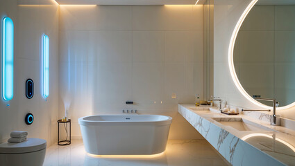 Modern Luxury Bathroom Interior With Bathtub And Vanity Sinks