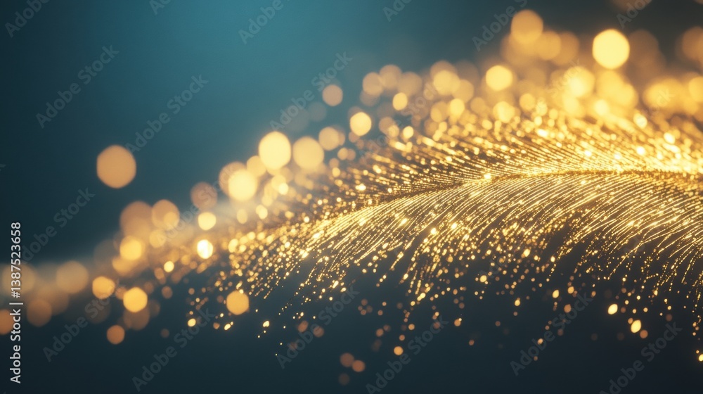 Poster a close-up view captures golden sparks illuminating a feather, revealing intricate textures against 