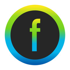 Obraz premium Harmonious Sunny Yellow, Fresh Grass Green, and Deep Ocean Blue Gradient Symbol Lowercase Letter f on a Dark Slate Gray Circle with a Matching Seamless Color Transition Ring