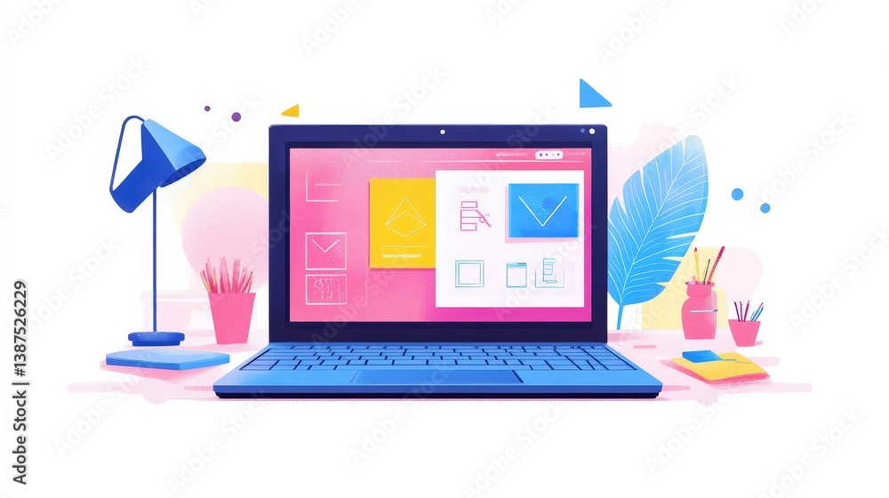 Aufkleber a laptop displaying a creative design project, representing the workflow of a graphic designer.
