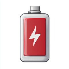 Obraz premium Red battery icon with white lightning bolt on a white background.