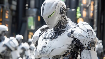 Advanced Robotic Unit in Futuristic Cityscape