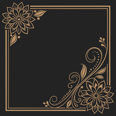 Vintage gold floral frame vector design with ornate leaf swirl elements.