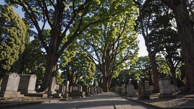 yanaka cemetery lined with trees