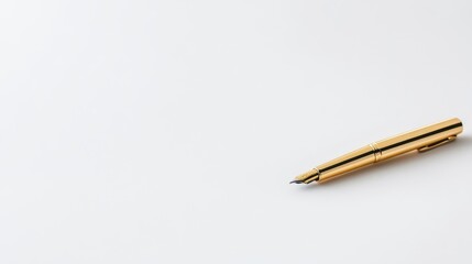 Gold fountain pen on white background