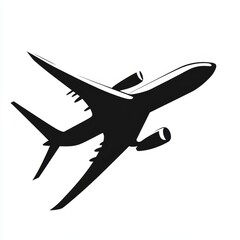 Silhouette of an airplane flying diagonally against a white background.
