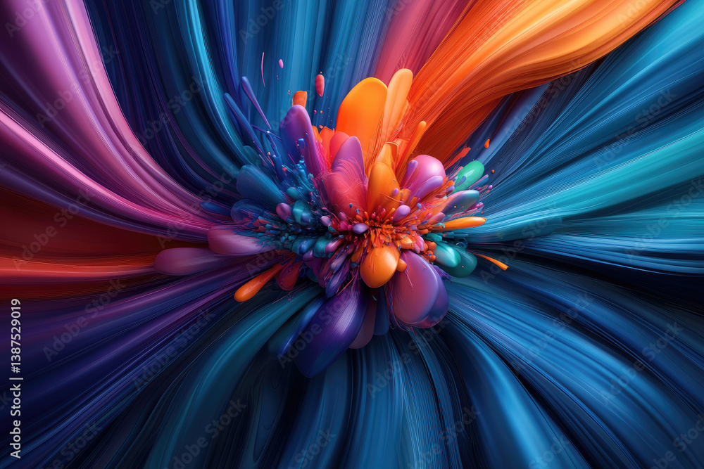 Poster explosive burst of abstract creativity colorful patterns colliding in a digital illustration vibrant
