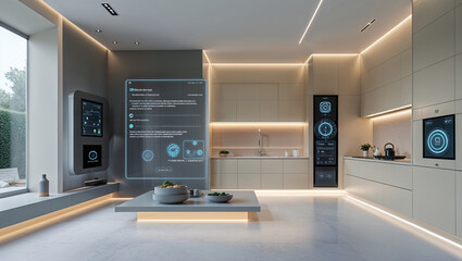 Modern Kitchen Design Featuring Smart Home Technology And Elegant Minimalist Aesthetics