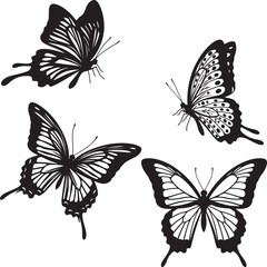 wing, butterfly, fly, insect, silhouette, black, vector, animal, nature, symbol