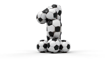 Intertwined football balls letter "1", realist precision, high saturation, beautiful, inspiring, isolated, flat white background