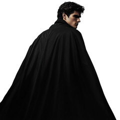 A Brooding Antihero in a Dark Cape Gazing Into the Distance Isolated on Transparent Background
