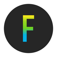 Obraz premium Luminous Yellow to Fresh Lime Green and Deep Cobalt Blue Gradient Capital Letter F on a Dark Charcoal Gray Circular Background