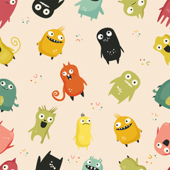seamless pattern with funny monsters