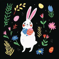 rabbit and easter eggs
