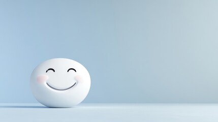 Smiling Emoticon Minimalist Design Soft Lighting High Resolution Center Composition Simple Blushes Expressing Joy Plain Background Pastel Blue Hues Positive Messaging