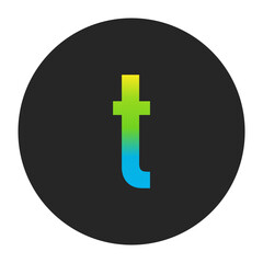 Obraz premium Luminous Yellow to Fresh Lime Green and Deep Cobalt Blue Gradient Lowercase Letter t on a Dark Charcoal Gray Circular Background