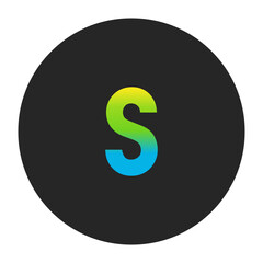 Luminous Yellow to Fresh Lime Green and Deep Cobalt Blue Gradient Lowercase Letter s on a Dark Charcoal Gray Circular Background